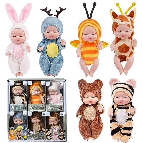 FENYW 6 stück Mini Reborn Puppen, Reborn Baby Mini Puppen Realistische, Waschbares PVC Material Baby Mini Puppen, Reborn Baby für ab 2 3 4 Jahre Mädchen, Kleinkinder und Kinder von FENYW