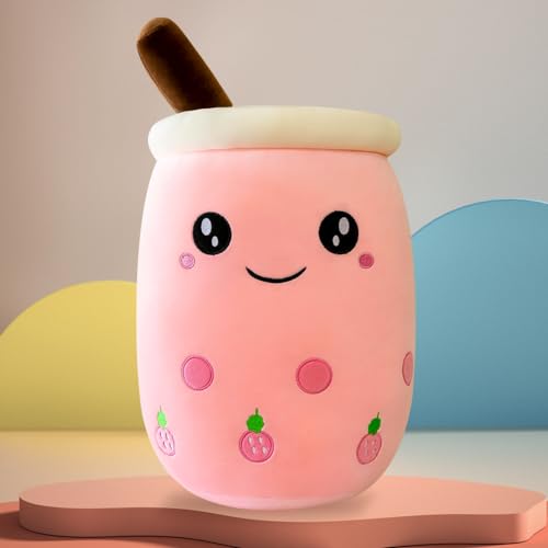 FENYW Bubble Tea Kuscheltier, 25CM Kawaii Bubble Tea Plüschtier, Plüschkissen Spielzeug, Kawaii Bubble Tea Plüsch, Niedliche Plüsch, Weiches Schlafkissen für Weihnachten Geburtstag Kinder(Rosa) von FENYW