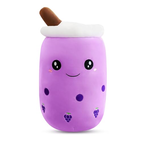 FENYW Bubble Tea Kuscheltier, Bubble Tea Plüschtier, 25CM Bubble Tea Kissen, Teetasse Kissen Kinderspielzeug, Boba Kuscheltier, Bubble Pearl Milk Tea Kuschelkissen Für Kinder Mädchen Erwachsene(Lila) von FENYW