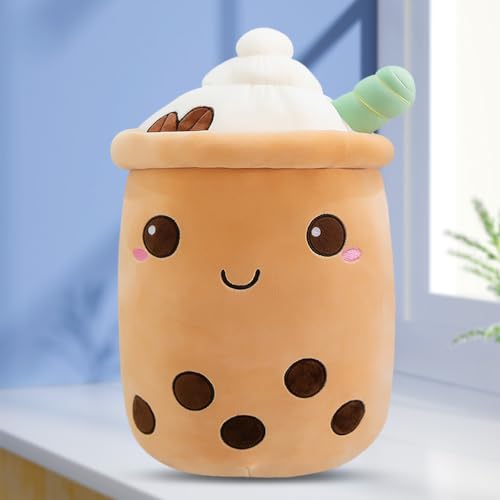 FENYW Bubble Tea Kuscheltier PlüSchtier, Kawaii Bubble Tea Cup Plushie Stofftier, Teetasse PlüSch, Kuscheltier Milchtee Tasse Kissen Gefüllte Plüsch Spielzeug Deko (Braun- 25cm) von FENYW