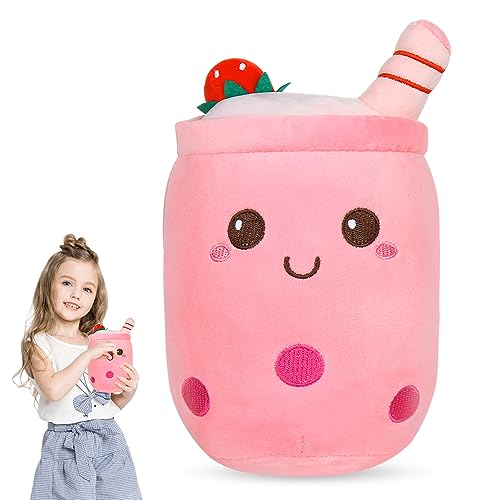 FENYW Bubble Tea Plüschtier, Bubble Tea Kuscheltier PlüSchtier XXL SüßE Kissen, Boba Kuscheltier 25cm, Boba Teetasse PlüSch Spielzeug, Boba Stofftier Plüschkissen Für Kinder Mädchen Erwachsene(Rosa) von FENYW