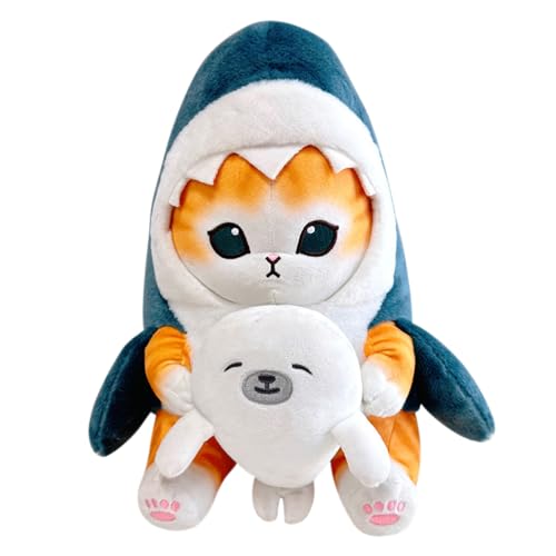 FENYW Kawaii Katze Kuscheltier, 22 cm Katze Plüschtier Shark Cat Plüschpuppe, Weiche Plüsch Katze Stofftierpuppe, Kawaii plüschtier Katze Geschenke für Kinder, Mädchen und Jungen von FENYW