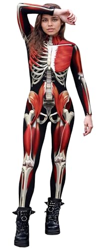 FEOYA Damen Halloween Kostüm Skelett Anzug Gruselig Skelett Jumpsuit Overall Body Cosplay Rollenspiel Karneval Rosso L FEOYA Damen Halloween Kostüm Skelett Anzug Gruselig Skelett Jumpsuit Overall Body Cosplay Rollenspiel Karneval Rosso L von FEOYA