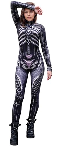 FEOYA Damen Halloween Kostüm Skelett Anzug Gruselig Skelett Jumpsuit Overall Body Cosplay Rollenspiel Karneval Silbrig XL FEOYA Damen Halloween Kostüm Skelett Anzug Gruselig Skelett Jumpsuit Overall Body Cosplay Rollenspiel Karneval Silbrig XL von FEOYA