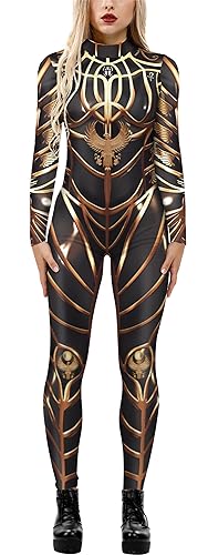 FEOYA Halloween Kostüm Damen Skelett Cosplay Catsuit Overall Knochen Anzug Karneval - L von FEOYA