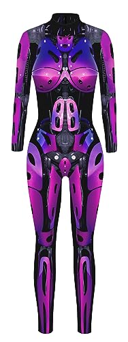 FEOYA Halloween Kostüm Damen Skelett Cosplay Catsuit Overall Knochen Anzug Karneval - L von FEOYA