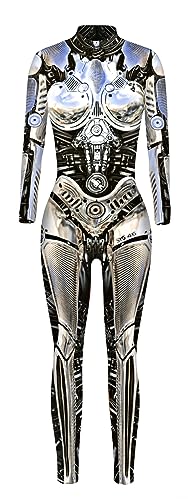 FEOYA Halloween Kostüm Damen Skelett Overall 3D Print Langarm Skinny Skeleton Catsuit Cosplay - S von FEOYA