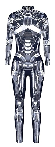 FEOYA Halloween Kostüm Damen Skelett Overall 3D Print Langarm Skinny Skeleton Catsuit Cosplay - S von FEOYA