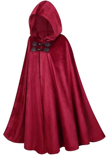 FEOYA Halloween Umhang mit Kapuze Samt Mittelalter Kapuzenumhang Unisex Hoodies Robe Cosplay Cape Karneval Kostüm Vampir Rot M FEOYA Halloween Umhang mit Kapuze Samt Mittelalter Kapuzenumhang Unisex Hoodies Robe Cosplay Cape Karneval Kostüm Vampir Rot M von FEOYA
