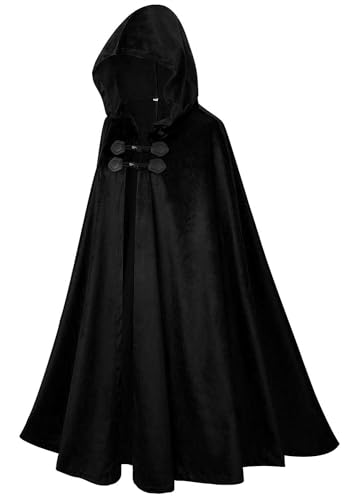 FEOYA Halloween Umhang mit Kapuze Samt Mittelalter Kapuzenumhang Unisex Hoodies Robe Cosplay Cape Karneval Kostüm Vampir Schwarz M FEOYA Halloween Umhang mit Kapuze Samt Mittelalter Kapuzenumhang Unisex Hoodies Robe Cosplay Cape Karneval Kostüm Vampir Schwarz M von FEOYA
