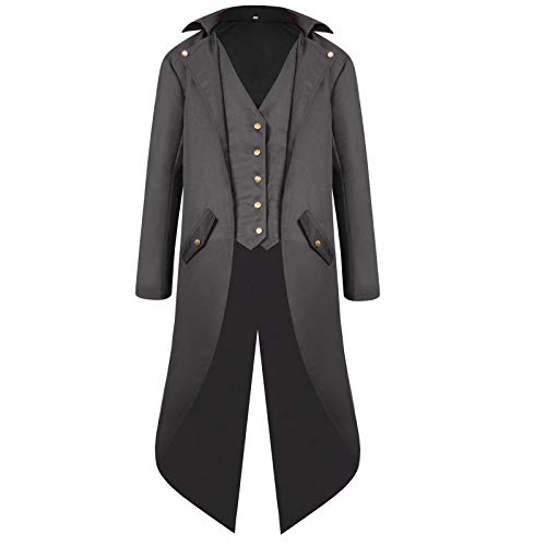 FEOYA Herren Gothic Tailcoat Herren Steampunk Vintage Frack Jacke Gothic Frack Viktorianischen Männer Frack Mittelalter Renaissance Uniform Cosplay Mantel Gr. Medium, Schwarz von FEOYA