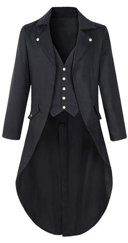 FEOYA Herren Steampunk Vintage Frack Mantel Mittelalter Gehrock Uniform Gothic Viktorianische Jacke Renaissance Retro Vampir Kostüm Schwarz S FEOYA Herren Steampunk Vintage Frack Mantel Mittelalter Gehrock Uniform Gothic Viktorianische Jacke Renaissance Retro Vampir Kostüm Schwarz S von FEOYA