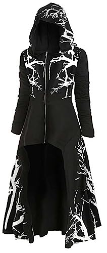 FEOYA Renaissance-Umhang mit Kapuze für Damen, halber Cardigan, Kapuzenpullover, langer Mantel, Gothic-Stil, schulterfrei, hoher niedriger Saum, Cape-Jacke, Schwarz, 4XL von FEOYA