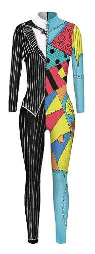 FEOYA Skelett Overall Halloween Kostüm Damen Jumpsuit Knochen Skeleton Anzug Karneval Fasching Skelett Cosplay - XL von FEOYA