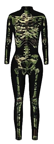 FEOYA Skelett Overall Halloween Kostüm Damen Jumpsuit Knochen Skeleton Anzug Karneval Fasching Skelett Cosplay - XL von FEOYA