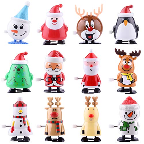 FEPITO 12 Stück Weihnachtsaufziehspielzeug Set Schneemann Rentier Spielzeug für Kinder Secret Santa Party Bag Geschenk für Weihnachten Geburtstag Thanksgiving von FEPITO