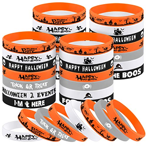 FEPITO 140 Packungen Halloween-Armbänder aus Silikon, 7 klassische Halloween-Muster, Gummiband-Armbänder von FEPITO