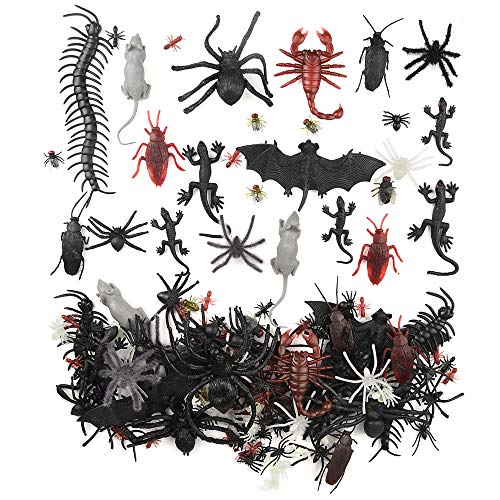 FEPITO 160 PCS Plastikhalloween Spinnen Kakerlaken Skorpions Ratten Geckos Hundertfüßer Fliegen Schläger realistische Wanzen Insekten für Halloween Partei von FEPITO