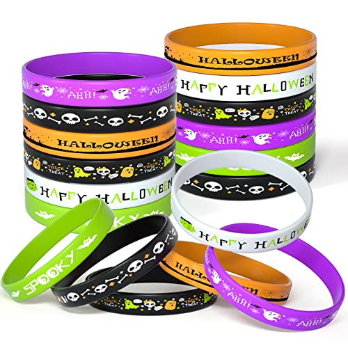 FEPITO 36 Stück Halloween Silikon Armbänder Halloween Party Goodie Bag Filler Süßes oder Saures Geschenke, 6 Stile von FEPITO