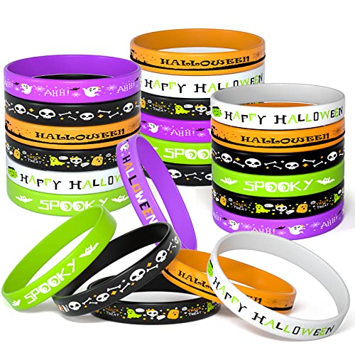 FEPITO 60 Stück Halloween-Silikon-Armbänder, Halloween-Party, Geschenktütenfüller, Süßes oder Leckerei-Geschenke, 6 Stile, Gummi von FEPITO