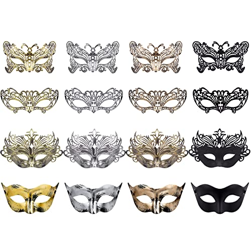 FEQO 16 Stück Venezianische Maske Maskerade Maske Damen Herren Vintage Antike Masken Augenmaske Retro Maskerade Masken für Karnevals Halloween Party von FEQO