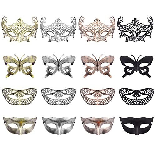 FEQO 16 Stück Venezianische Maskerade Maske für Damen Herren Vintage Antike Masken Augenmaske Retro Maskerade Masken für Karnevals Halloween Party von FEQO