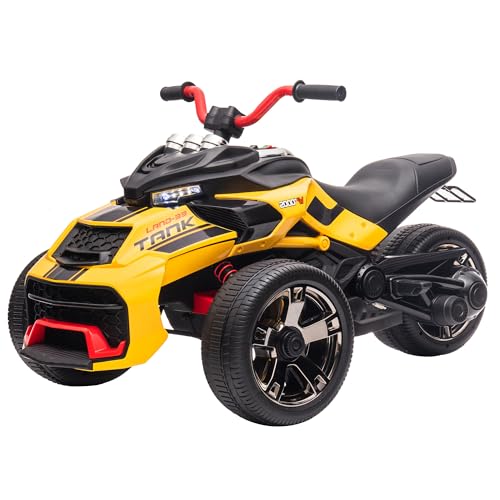 12V Kinder Elektro-Motorrad mit Licht/USB-Bluetooth, Kindermotorrad, Elektroauto, Kinderwagen, dreirädriges Kinderfahrzeug Kinder, Elektrofahrzeug (Gelb) von FEZTOY