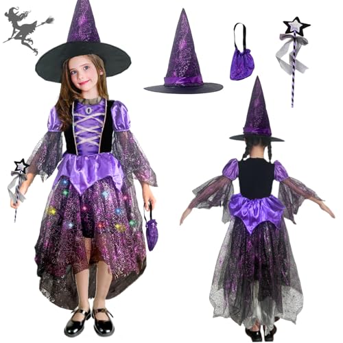 3–12 Jahre Hexenkostüm Kinder,Halloween Kostüm Hexe Kinder mit Hexenhut Tasche, Zauberstab, Hexenkostüm Mädchen, Halloween Kostüm kinder Hexe für Karneval Maskerade Halloween Faschings(L,7–9 Jahre) 3–12 Jahre Hexenkostüm Kinder,Halloween Kostüm Hexe Kinder mit Hexenhut Tasche, Zauberstab, Hexenkostüm Mädchen, Halloween Kostüm kinder Hexe für Karneval Maskerade Halloween Faschings(L,7–9 Jahre) von FFTANXS