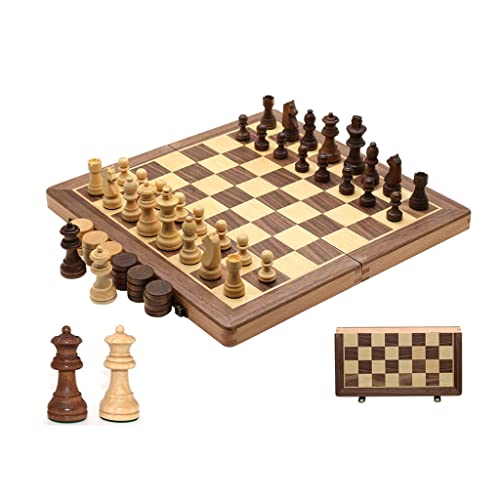2-in-1 Magnetisches Schachspiel, 15,7 Zoll, faltbares Holzschach und -Dame mit Aufbewahrungsfächern für die Figuren, Reiseschachbrettset für Anfänger von FGDIUCVN
