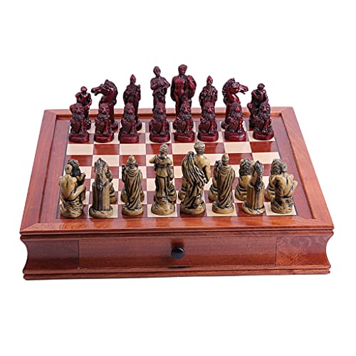 Handgefertigtes Schachstück aus Massivholz, handgefertigtes Schachbrett-Set aus Palisanderholz mit 2 Schubladen und Schachstück-Skulptur aus Kunstharz als professionelles von FGDIUCVN