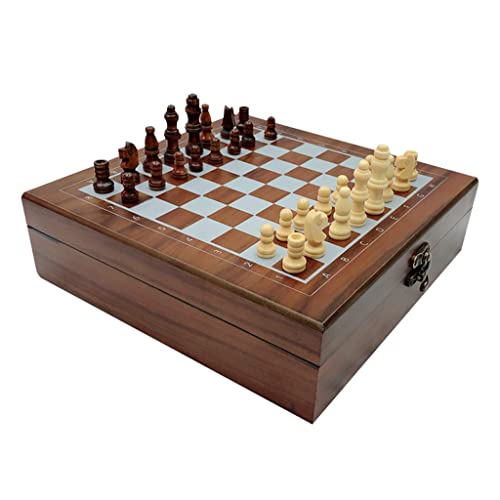 Internationales Schach 4-in-1-Schachspiel aus Holz, Reiseschach-Aufbewahrungsbox, handgefertigtes Schachbrettset für Familienfeiern und Outdoor-Aktivitäten, 9,5 x 9,5 Sch von FGDIUCVN