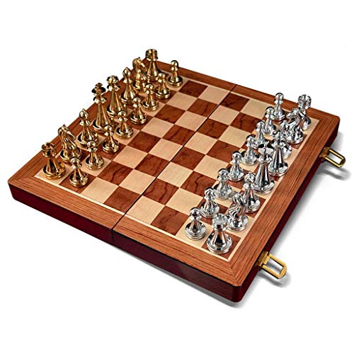 Internationales Schachbrett-Set, magnetisch, faltbares Reisebrettspielset aus Holz für Kinder mit Metall, Schachspiel mit Aufbewahrungsfächern, Schachbrettspiel von FGDIUCVN