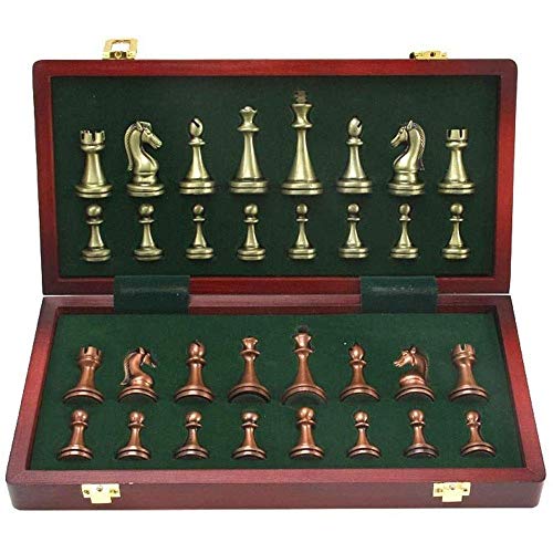 Internationales großes Metall-Deluxe-Schach, Retro-Schach aus Kupferlegierung, Schach für Erwachsene, Brettspiel, tragbares Holz, B von FGDIUCVN