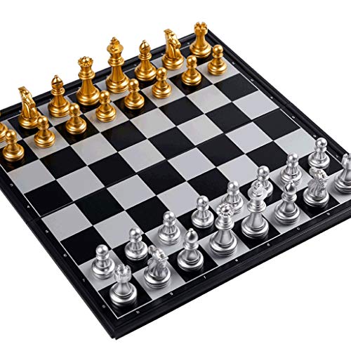 Magnetisches Schachspiel, zusammenklappbare Brettspiele mit Aufbewahrungsfächern für Spielfiguren, tragbare Reise-Schachbrettspielspiele, 3 Größen/2 Farben von FGDIUCVN