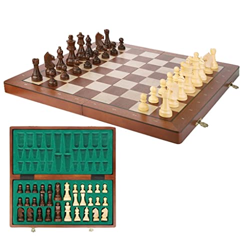 Magnetisches Schachspiel aus Holz, handgefertigtes tragbares, zusammenklappbares Schachbrettspielset mit Aufbewahrungsfächern für Schachfiguren, Schachspiel für Anfänger von FGDIUCVN