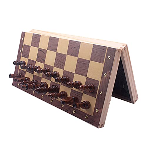 Magnetisches Schachspiel aus Holz, zusammenklappbar, tragbares Reise-Schachbrettspiel-Set mit Aufbewahrungsfächern für Spielfiguren für Erwachsene und Kinder, Geschenk-Pa von FGDIUCVN