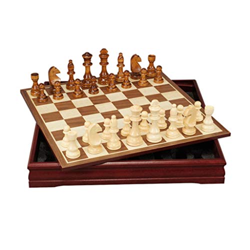 Reiseschach Luxuriöses Schachspiel aus Holz mit internen Schlitzen, leicht zu tragen, zur Aufbewahrung von Teilen, interessantes Lernspielzeug, Schachspiele von FGDIUCVN