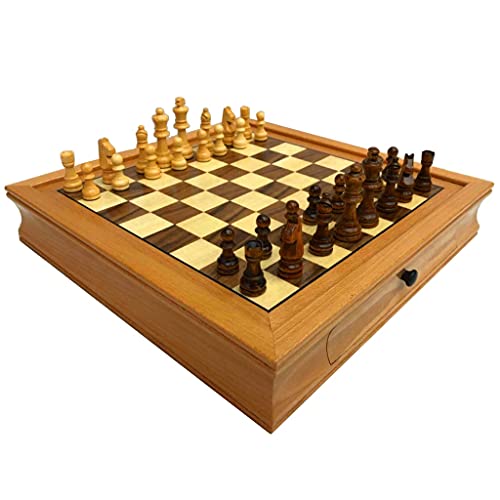 Schach, Internationales Schachspiel aus Holz, handgefertigtes Schachspiel mit magnetischen Schachfiguren und Schublade, großes klassisches Retro-Schachspiel für Erwachsen von FGDIUCVN