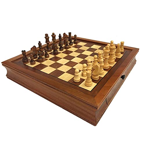 Schach, Internationales Schachspiel aus Holz, handgefertigtes Schachspiel mit magnetischen Schachfiguren und Schublade, großes klassisches Retro-Schachspiel für Erwachsen von FGDIUCVN