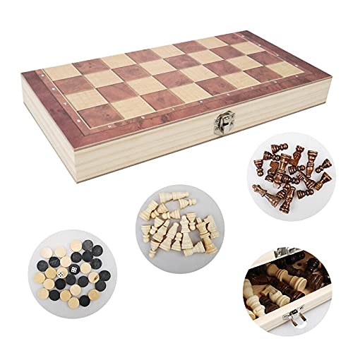 Schach 3 in 1 Holz Internationales Schachspiel Holzschachbrettspiele Dame Puzzlespiel Verlobtes Geburtstagsgeschenk für Kinder Schachbrett Schachbrett von FGDIUCVN