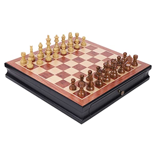 Schach Holzschach mit Schubladenaufbewahrung 2 zusätzliche Königinnen Magnetisches Schach 15,3" x 15,3" Geeignet für Lernspielzeug und Geschenkschachspiel von FGDIUCVN