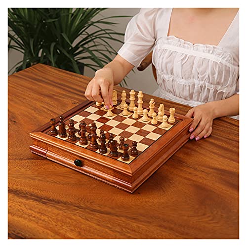 Schach Magnetisches Schachspiel aus Holz für Erwachsene und Kinder - 2 zusätzliche Königinnen - Handgefertigtes Schachspiel mit eingelegter Schublade, Schachbrettspiel-S von FGDIUCVN