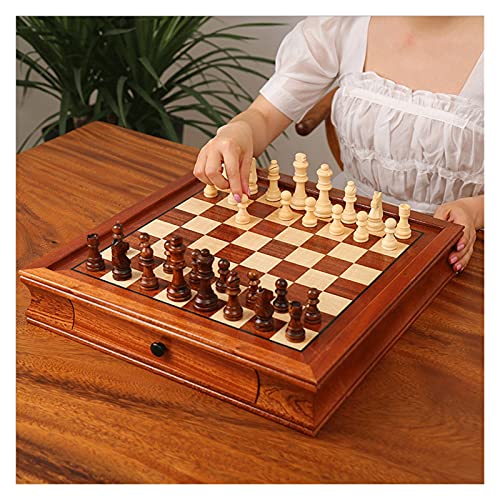 Schach Magnetisches Schachspiel aus Holz für Erwachsene und Kinder - 2 zusätzliche Königinnen - Handgefertigtes Schachspiel mit eingelegter Schublade, Schachbrettspiel-S von FGDIUCVN