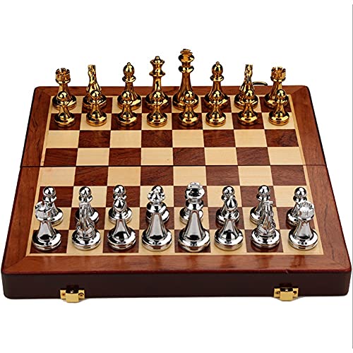 Schach Schachspiel Metallschachspiel Tragbares Aufbewahrungsset aus Holzbox Zusammenklappbares internationales Schachspiel für Kinder und Erwachsene Geschenke 11,8 x 11, von FGDIUCVN