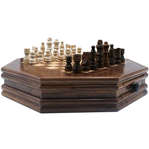 Schach Schachspiel aus Holz, 12,7 x 12,7 Zoll, achteckiges Schachbrettspiel aus Holz mit Aufbewahrungsschubladen, Schachspiel für Kinder und Erwachsene, Geschenke für Ki von FGDIUCVN