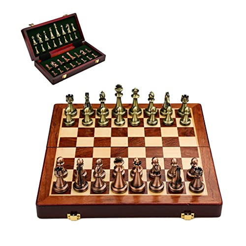Schachbrett, 11,8 Zoll, tragbares Schachspiel aus Holz, handgefertigtes Schach, faltbares Reiseschachbrettset mit Retro-Schachfiguren für Familienpartys, Schachspiel von FGDIUCVN