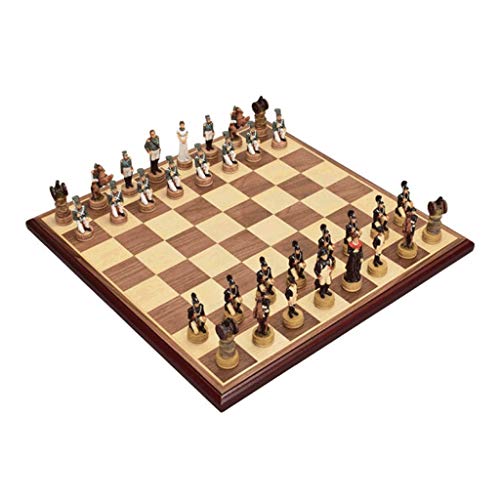 Schachbrett, tragbares Charakter-Schachspiel, mit gewichteten Schachfiguren aus Kunstharz, hölzernem Schachspielbrett und Aufbewahrungstasche, beflockter Unterseite, 17,3 von FGDIUCVN