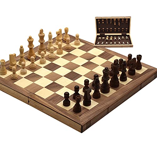 Schachbrett, tragbares Reise-Klappschachspiel, großes 17,7-Zoll-Internationales Schachspiel aus Holz mit gefilzter Innenseite zur Aufbewahrung, Schachbrettspielset, Schac von FGDIUCVN