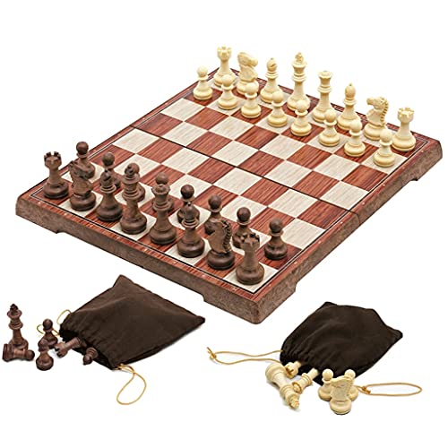 Schachbrett, tragbares Reise-Magnet-International-Schachspiel, Kunststoff-Schachspiel mit faltbarem Schachbrett und 2 kleinen Taschen, großes Schachspiel, Schachspiele von FGDIUCVN