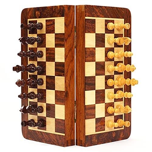 Schachbrett, tragbares Schachspiel, 24,9 cm, zusammenklappbares Holzspiel, Palisander-Schachspiel mit magnetischem Schach und hölzernem Schachbrett mit starkem Magnetismu von FGDIUCVN